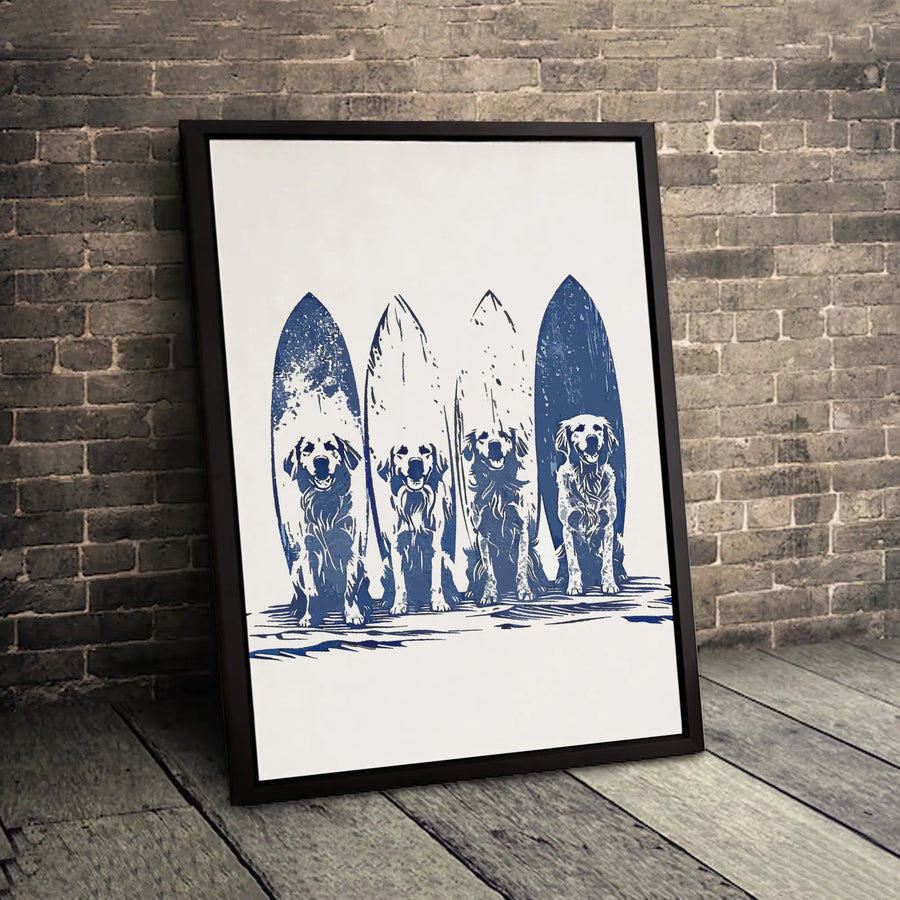Golden Retriever Surfer Dog Canvas Print | Coastal Beach House Wall Art | Premium Gallery-Wrapped 1.25" Profile | Gift for Dog Lovers