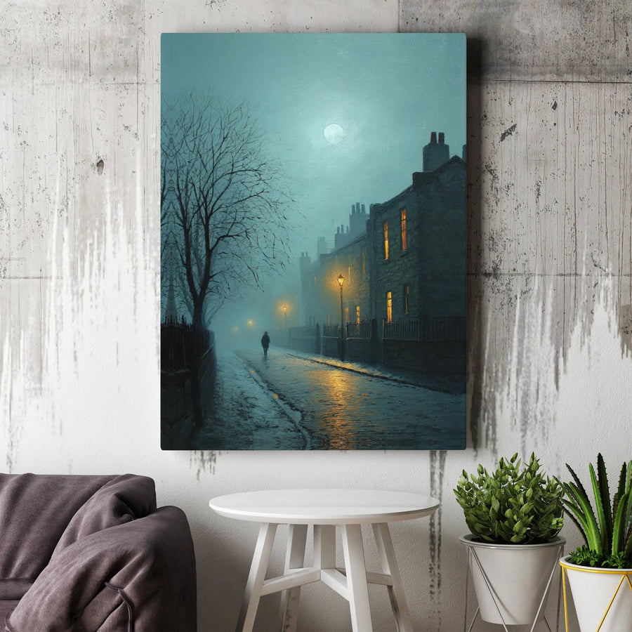 Foggy City Street Canvas Print | Moody Nocturnal Urban Landscape | Premium 1.25-Inch Gallery Wrap | Atmospheric Wall Art for Home or Office