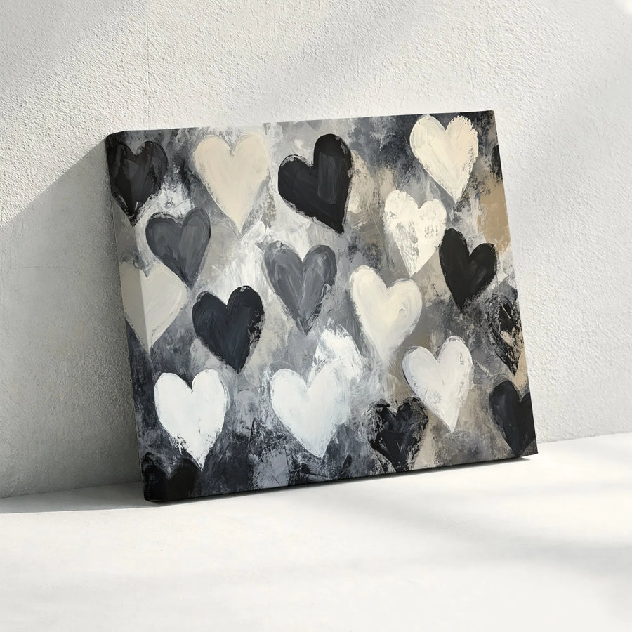 Abstract Hearts Canvas Wall Art | Textured Brushstroke Painting Print | Premium Gallery Wrapped Canvas | Modern Living Room Decor Gift
