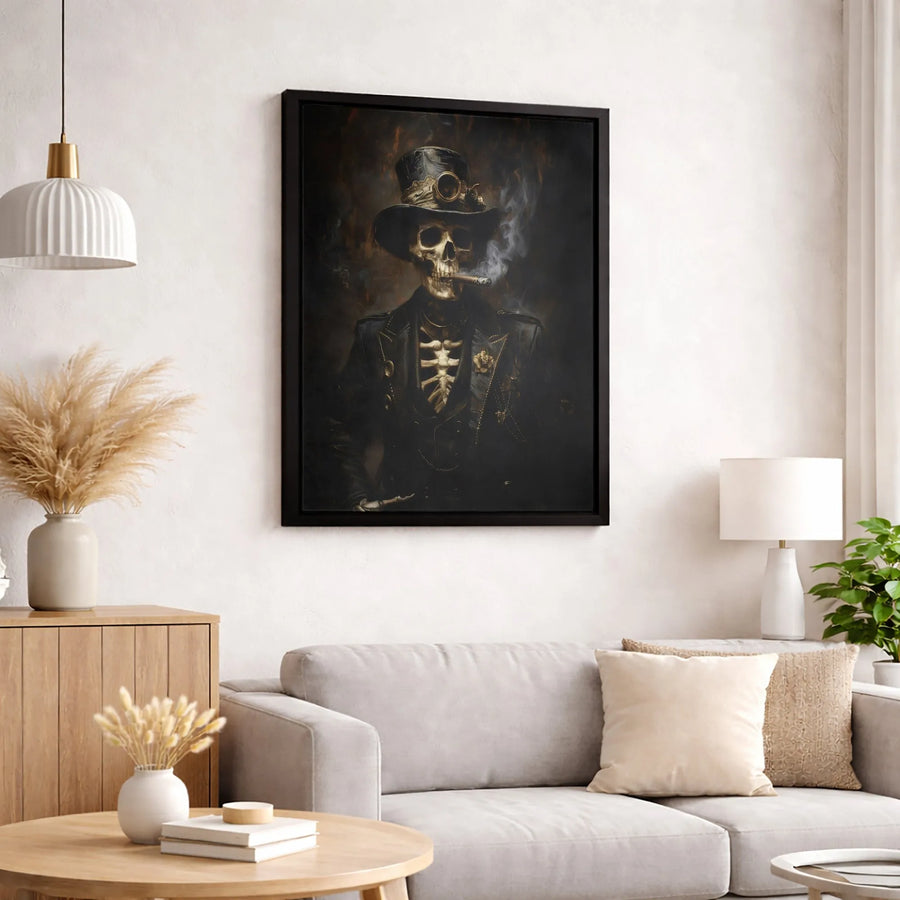 Steampunk Skeleton Canvas Art | Gentleman Skull in Top Hat and Goggles | Premium Fade-Resistant Print | Gothic Home Decor Gift for Him