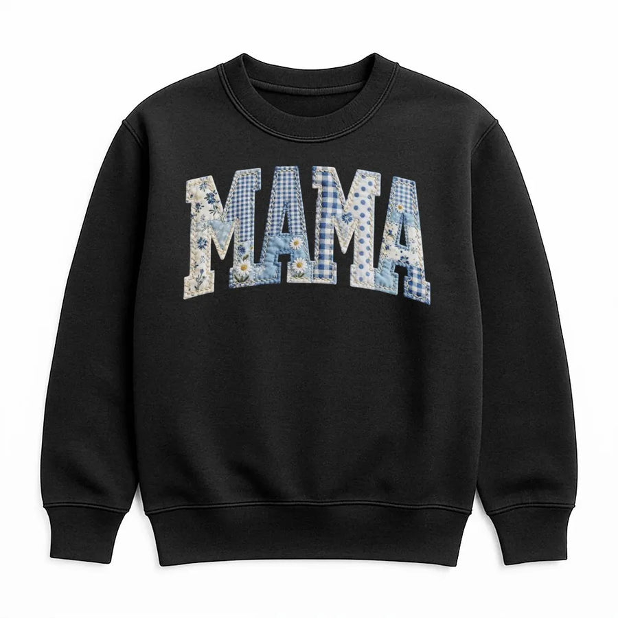 Mama Sweatshirt | Blue Toile Patchwork Style Floral Print | 100% Soft Cotton | Mother's Day Gift for Mom