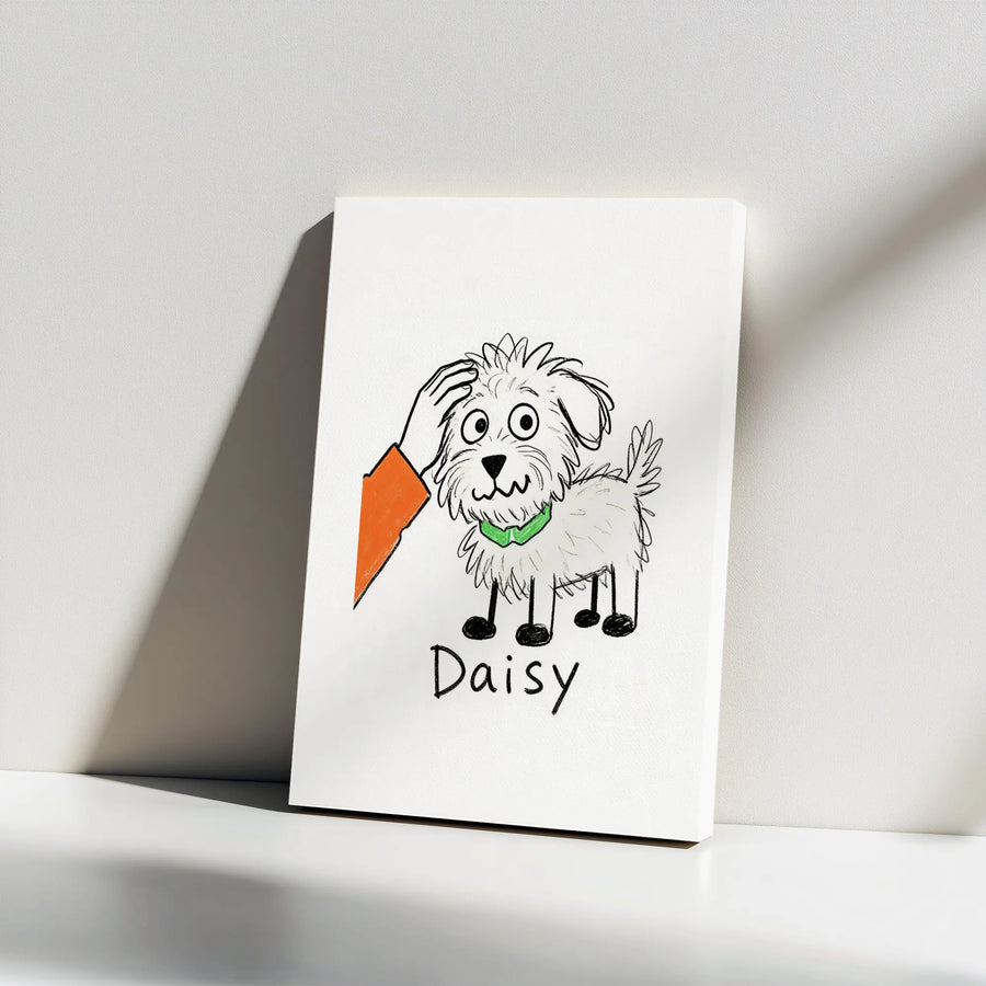 Cartoon Dog Canvas Wall Art | Whimsical Scruffy Puppy Sketch | Premium Gallery Quality Print | Gift for Kids Room & Nursery Decor