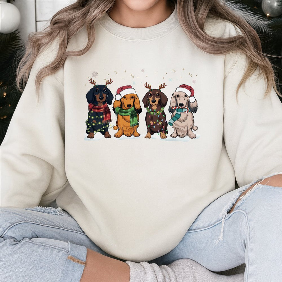 Dachshund Christmas Sweatshirt | Cute Festive Dog Holiday Graphic | Premium Cotton Blend | Gift For Dog Mom And Dachshund Lovers