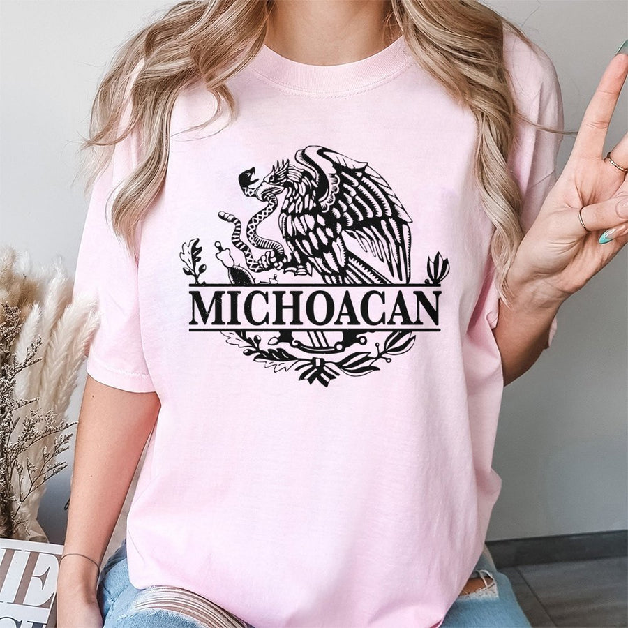 Michoacan T-Shirt | Mexican Eagle Coat of Arms Graphic | 100% Cotton Premium Tee | Latino Heritage Pride Gift for Men and Women