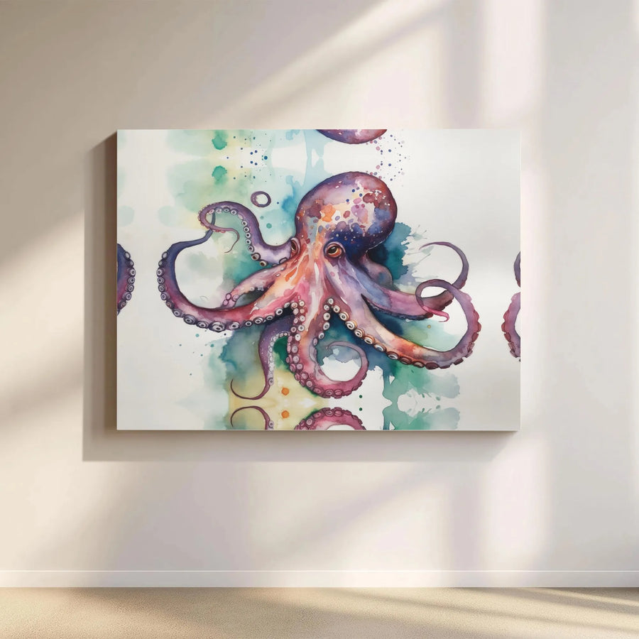 Watercolor Octopus Canvas Print | Vibrant Sea Life Wall Art | Gallery Wrap Premium Decor | Nautical Gift for Ocean Lovers