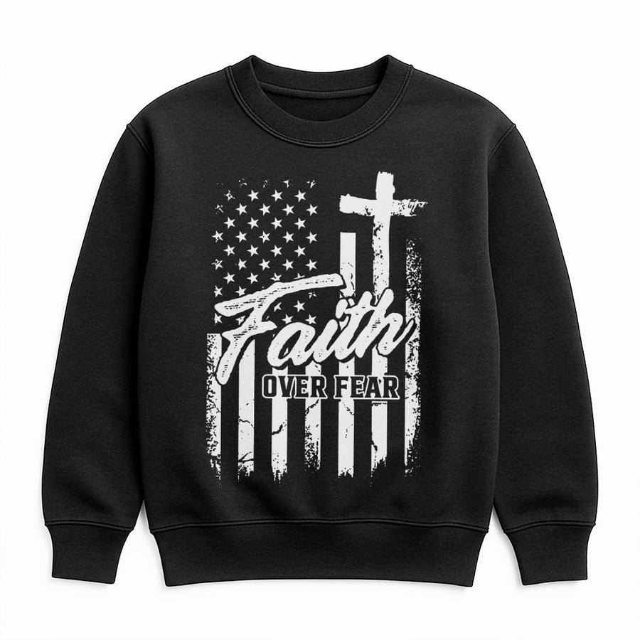 Faith Over Fear Sweatshirt | Patriotic American Flag Cross Design | Premium Unisex Pullover | Christian Gift for Men and Women