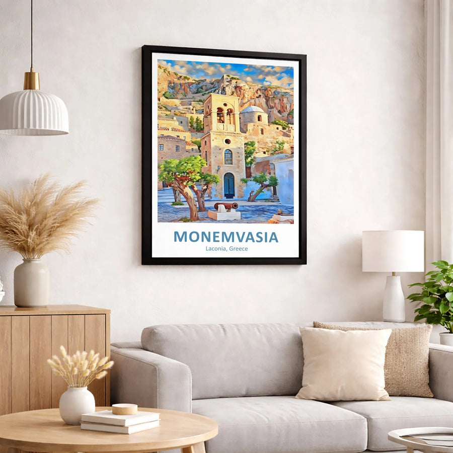 Monemvasia Greece Canvas Wall Art | Mediterranean Travel Print | Premium 1.25-Inch Gallery Wrap | Home Decor Gift for Travelers