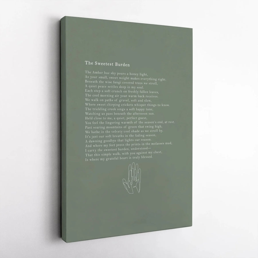 The Sweetest Burden Poem Wall Art | Holding Hands Line Art Print | Gallery Quality 1.25" Thick Canvas | Meaningful Nursery or Parent Gift