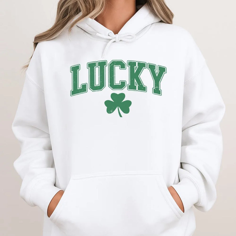Lucky Shamrock Hoodie | Retro St Patricks Day Clover Graphic | Premium Cotton Blend | Unisex Irish Gift for Her & Him