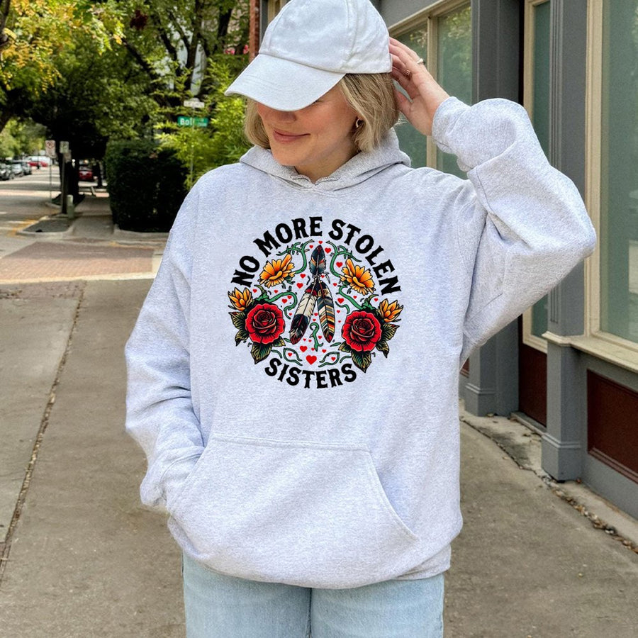 No More Stolen Sisters Hoodie | MMIW Awareness Floral Feather Graphic | Premium Cotton Blend | Indigenous Rights Social Justice Gift