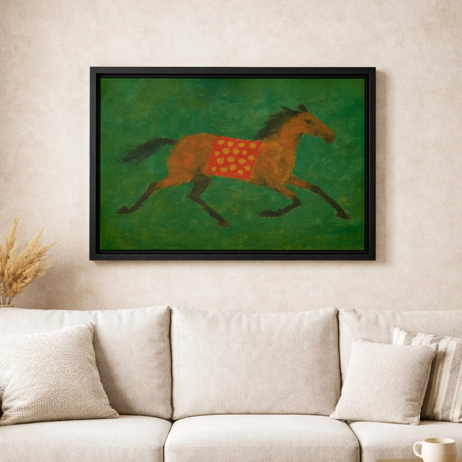 Running Horse Canvas Wall Art | Folk Art Style Equestrian Print | Premium 1.25-Inch Gallery Wrap | Southwestern Home Decor Gift