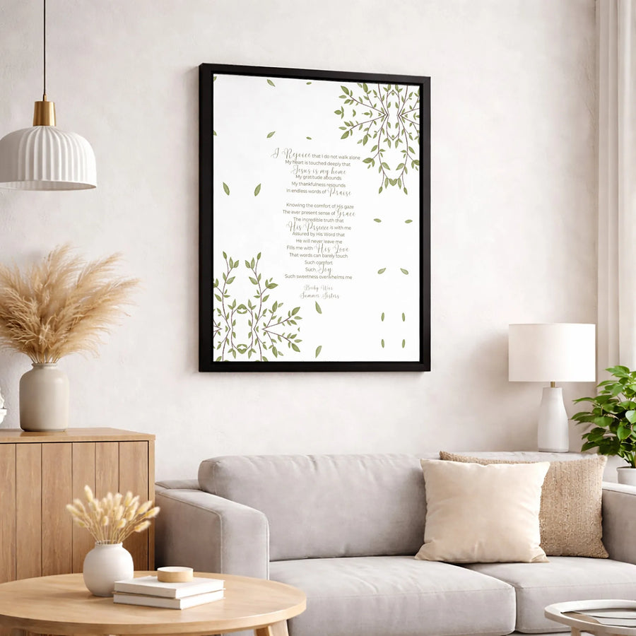 Christian Poem Wall Art | I Rejoice Jesus Is My Home Botanical Print | Premium Gallery-Wrapped Canvas | Religious Faith Home Decor Gift