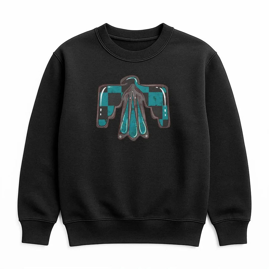 Checkered Thunderbird Sweatshirt | Western Boho Graphic Print | Cotton Blend Crewneck | Southwestern Style Gift For Her