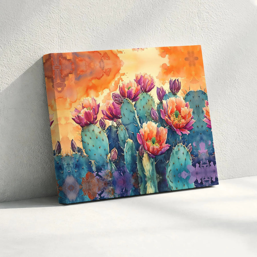 Watercolor Cactus Wall Art | Southwestern Desert Bloom Illustration | Premium Fade-Resistant Canvas | Modern Botanical Decor Gift