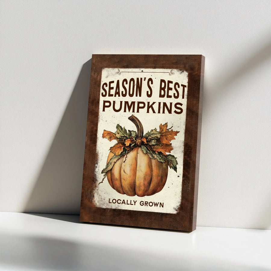 Season's Best Pumpkins Canvas Wall Art | Rustic Fall Farmhouse Decor | Premium Gallery Wrap Print | Autumn Home Harvest Gift