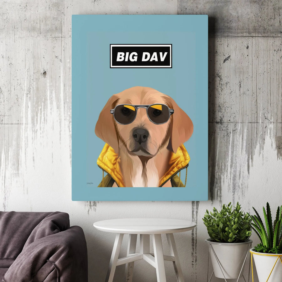 Dog Wall Art Canvas | Trendy Golden Retriever in Sunglasses | Premium Gallery Wrap Decor | Fun Modern Animal Portrait Gift for Dog Lovers
