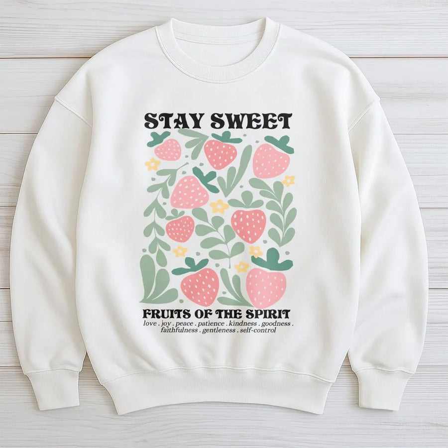 Fruits of the Spirit Sweatshirt | Boho Strawberry Bible Verse Design | Premium Cotton-Blend | Christian Gift for Women, Retro Jesus Apparel