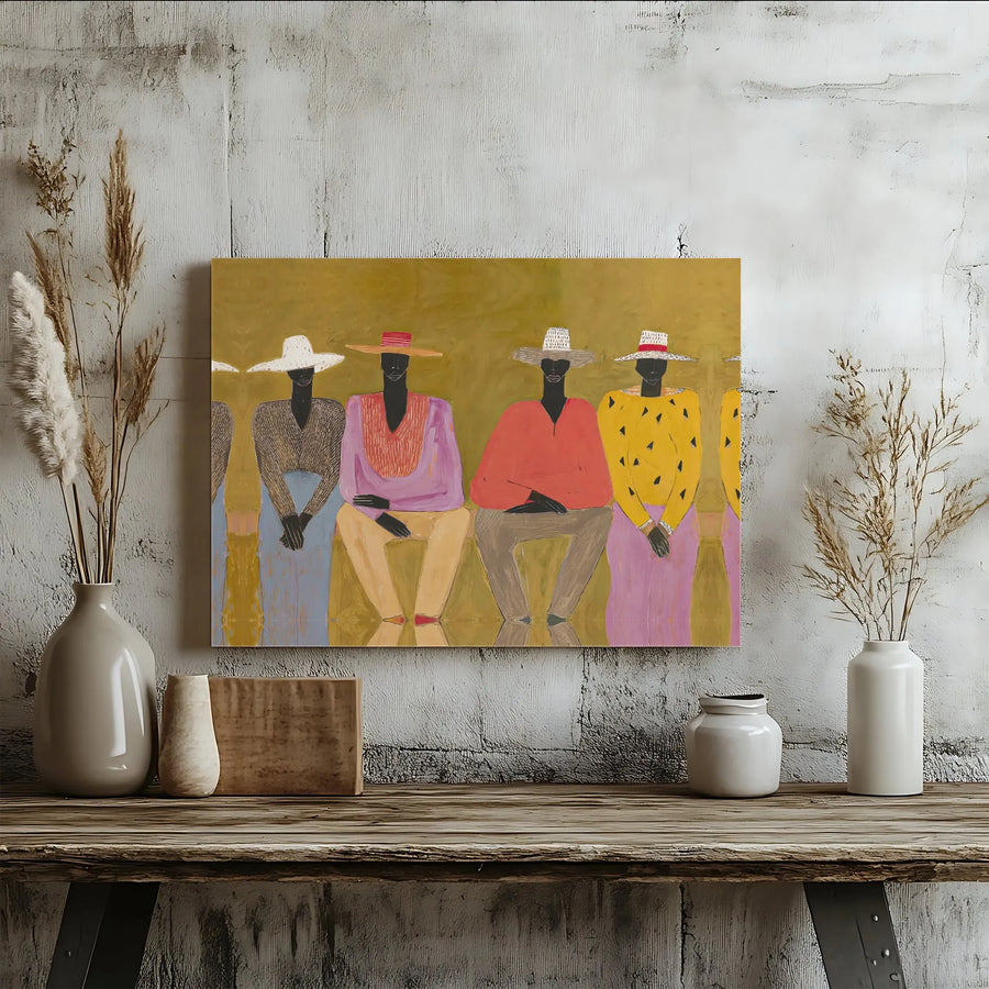 African American Wall Art | Abstract Figures In Colorful Hats | Gallery Wrapped Premium Canvas | Modern Home Decor Gift