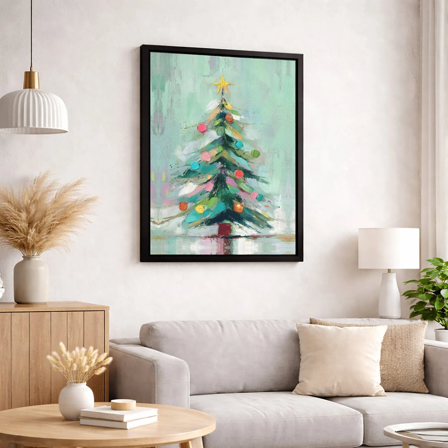 Abstract Christmas Tree Canvas Art | Colorful Painted Holiday Wall Decor | 1.25 Inch Premium Gallery Wrap | Festive Seasonal Gift for Home