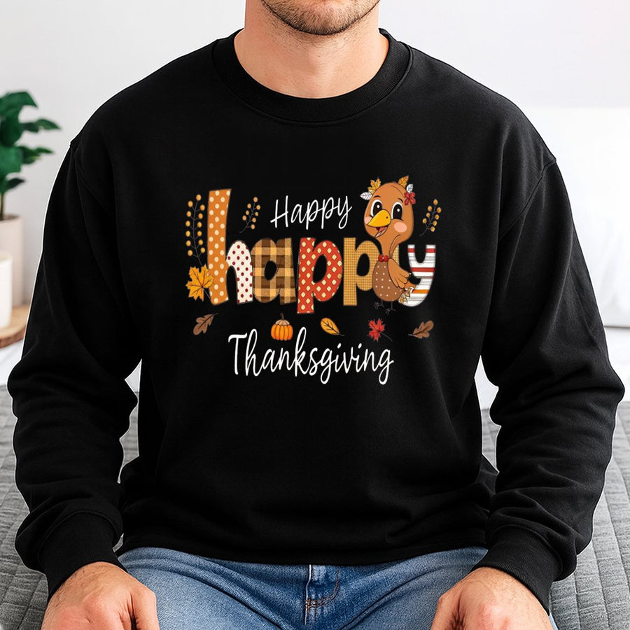 Happy Thanksgiving Sweatshirt | Cute Turkey Fall Graphic | Premium Cotton Blend | Unisex Holiday Gift for Women and Men