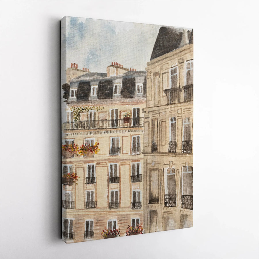 Parisian Building Canvas Print | Watercolor Paris Street Scene | Premium Gallery Quality Art | Gift for Traveler & French Home Decor