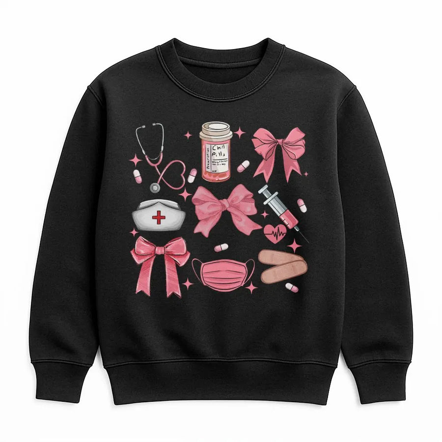 Coquette Nurse Sweatshirt | Pink Bow Medical Aesthetic Print | Premium Cotton Blend Crewneck | Cute Nursing School Graduation Gift for Her