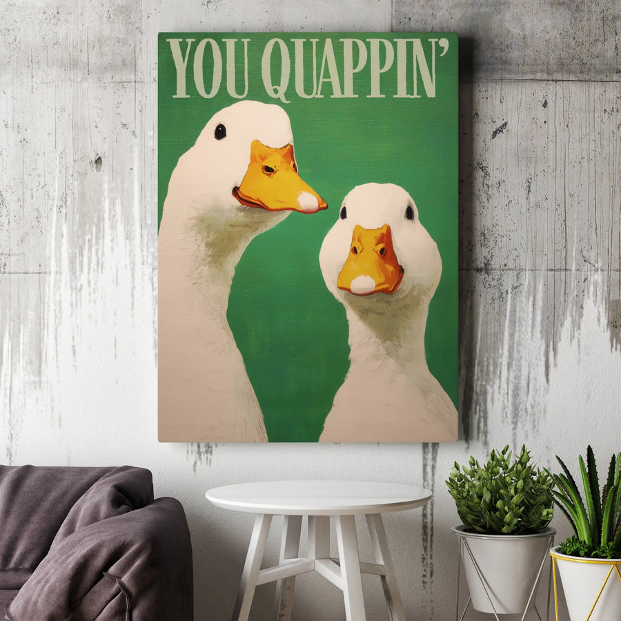 Funny Duck Canvas Wall Art | You Quappin Pun Phrase | Premium Gallery Wrapped Print | Quirky Home Office Decor Gift