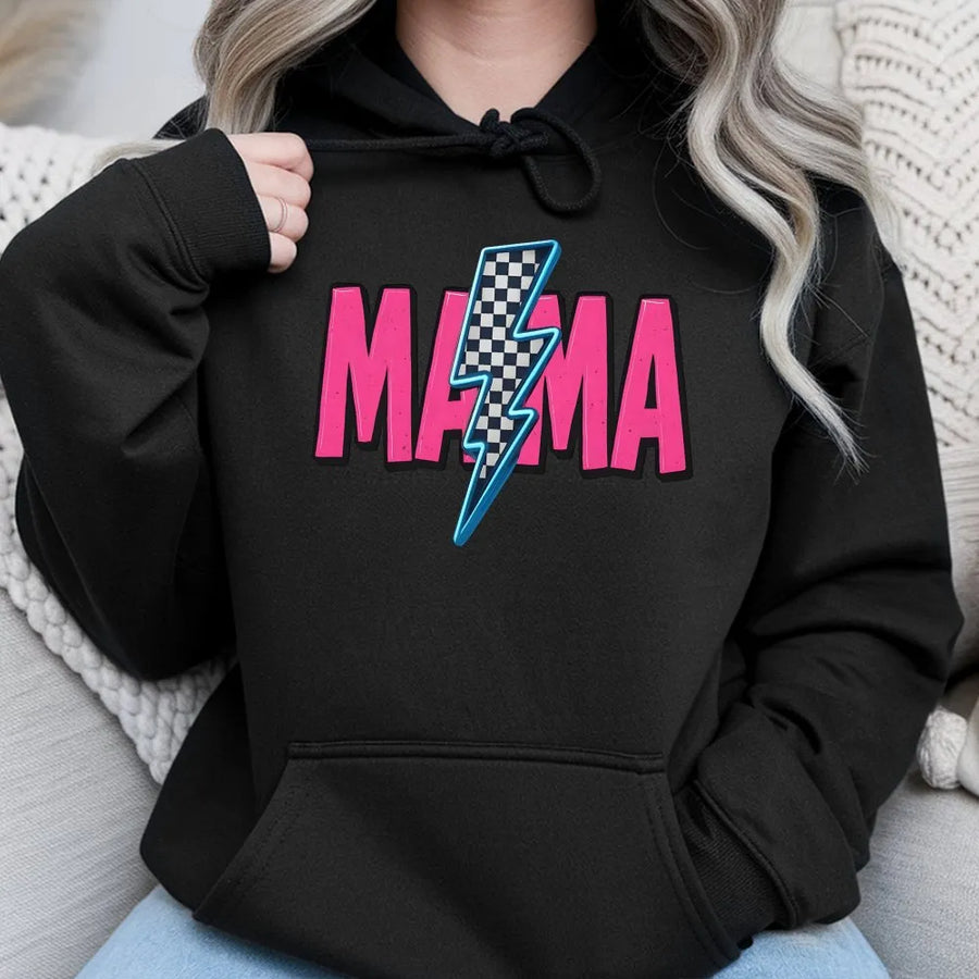 Retro Mama Hoodie | Neon 70s Style Graphic Design | Premium Cotton-Poly Blend | Comfortable Gift for Mom and Cool Moms
