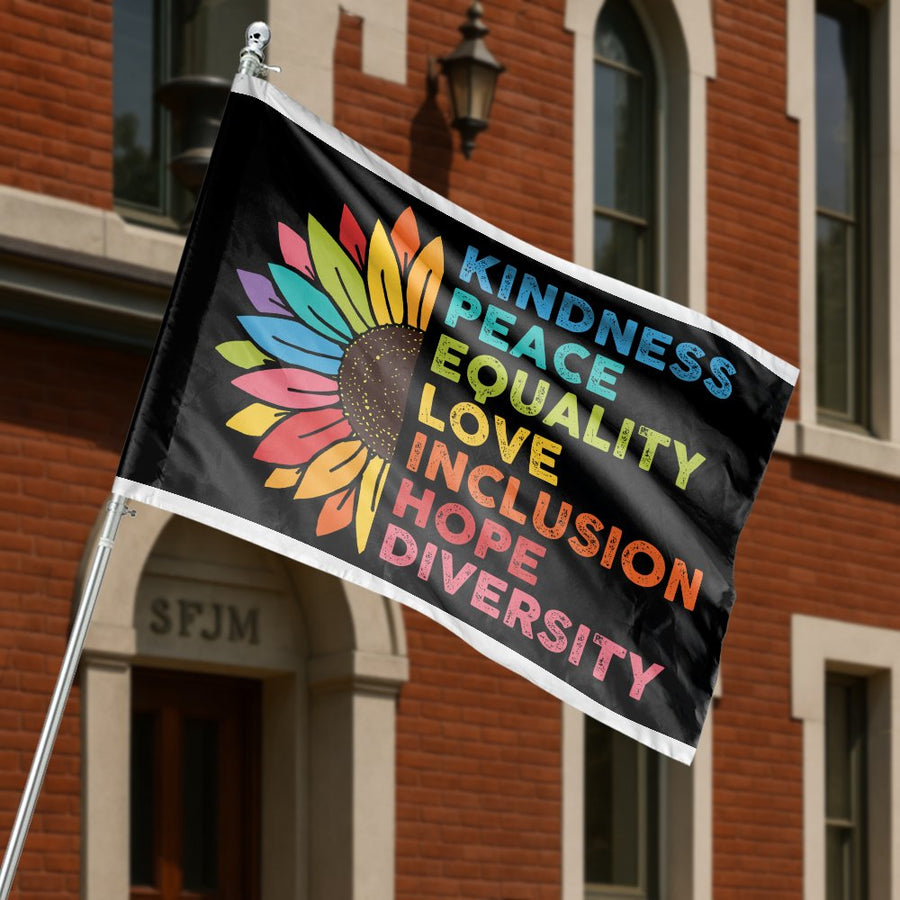 Kindness Sunflower House Flag | Rainbow Inclusion Decor | Premium Weather-Resistant Polyester | Outdoor Garden Banner for Peace and Equality
