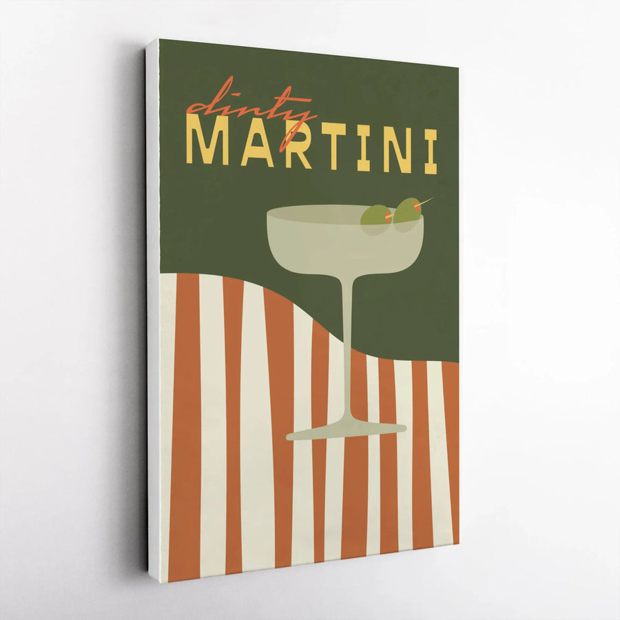 Dirty Martini Canvas Wall Art | Mid-Century Modern Cocktail Print | Premium Gallery-Wrapped Canvas | Home Bar Decor & Bartender Gift