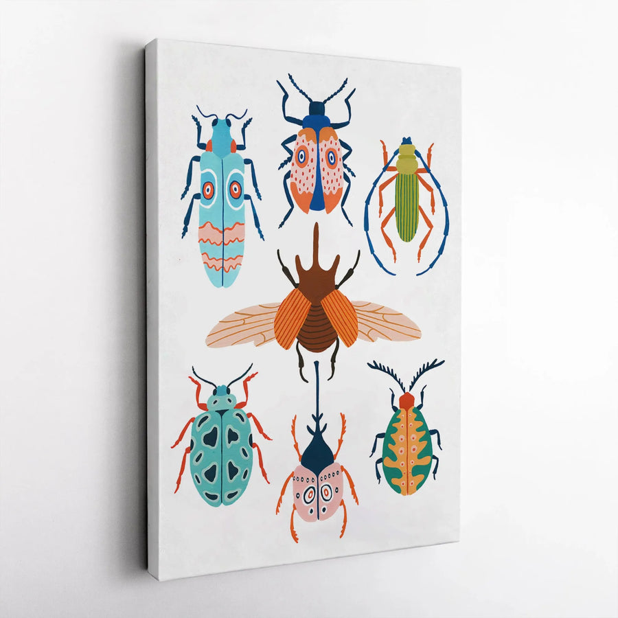 Colorful Beetle Insect Wall Art | Modern Botanical Illustration | Premium Gallery Wrapped Canvas | Nature Lover Home Decor Gift