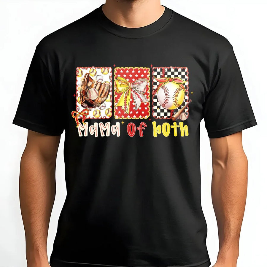 Sports Mom T-Shirt | Mama of Both Baseball and Softball Graphic | Soft Cotton Blend Pullover | Game Day Gift for Mom