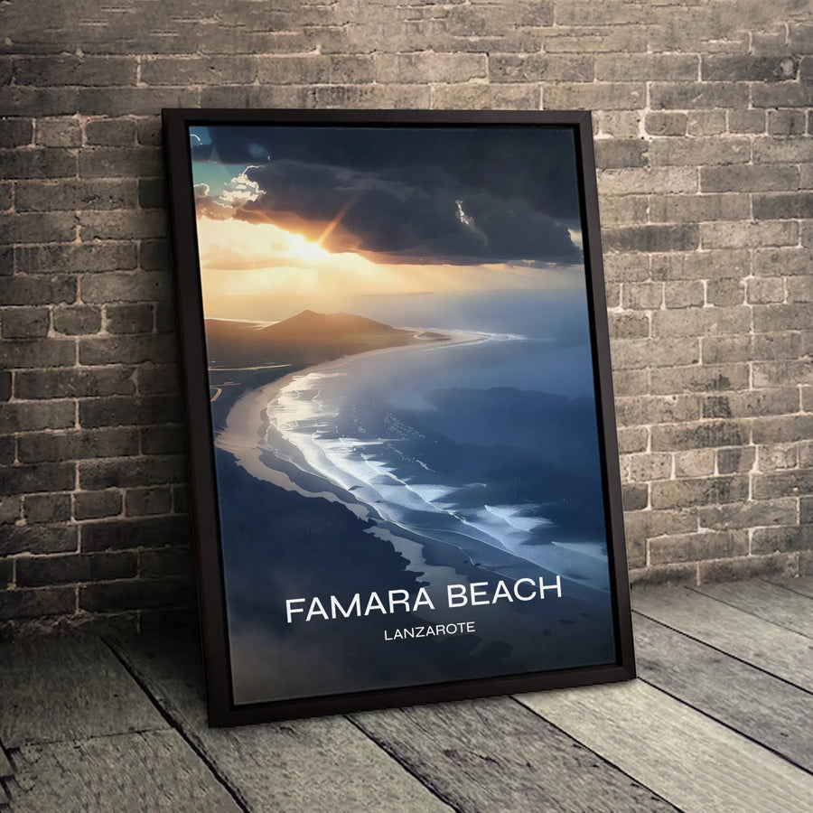 Famara Beach Canvas Wall Art | Lanzarote Sunset Aerial View | Premium Gallery Wrap Print | Coastal Home Decor Travel Gift
