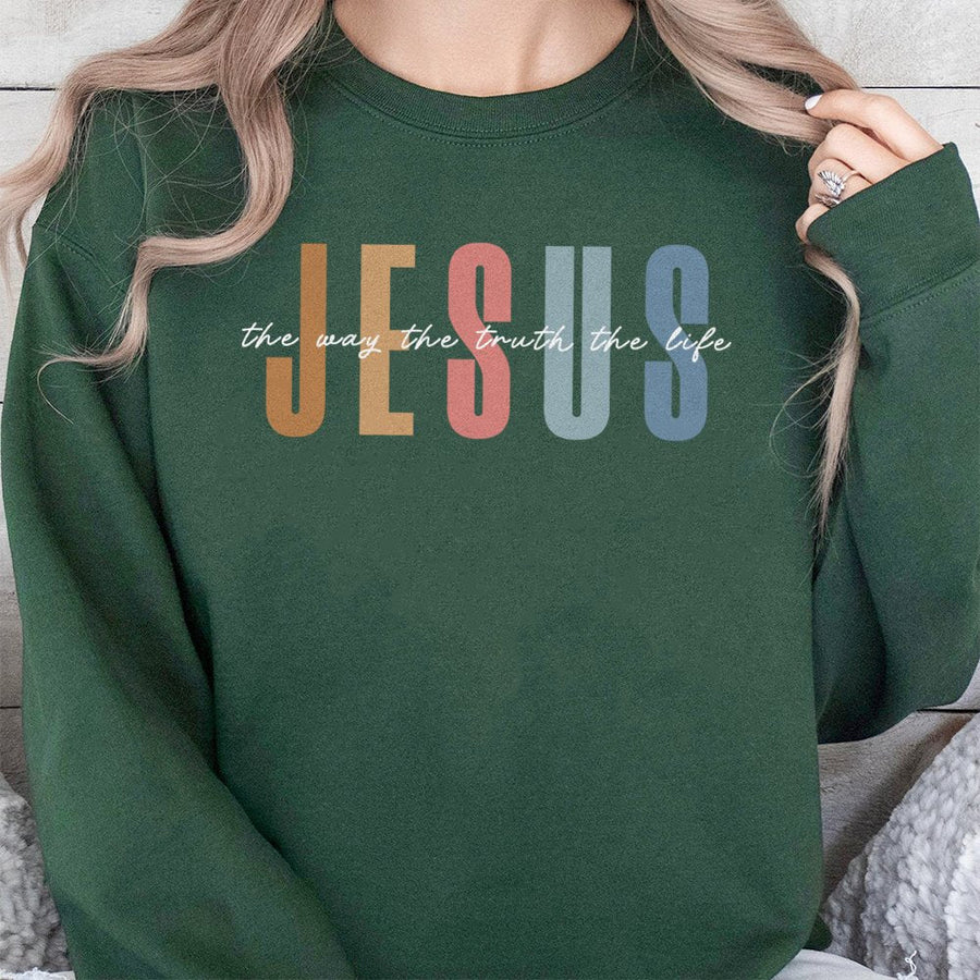 Jesus The Way The Truth The Life Sweatshirt | Retro Christian Apparel | Cotton Blend Crewneck | Religious Faith Gift for Men and Women