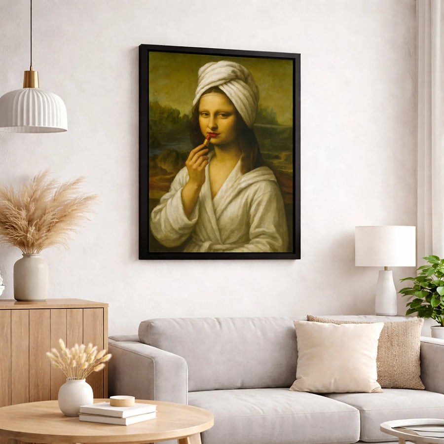 Mona Lisa Canvas Art | Funny Bathroom Wall Decor | Premium Gallery Wrap Print | Whimsical Makeup Room Gift