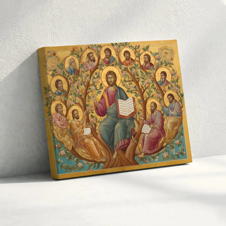 Jesus and The Twelve Apostles Canvas | The True Vine Byzantine Orthodox Icon | Premium Gallery Wrap Wall Art | Religious Home Decor Gift