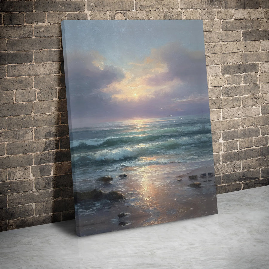 Ocean Sunset Wall Art | Serene Beach Landscape Canvas | Premium Gallery Wrapped Decor | Calm Coastal Gift for Living Room