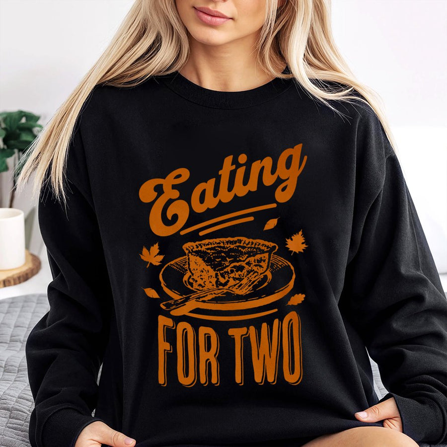Eating For Two Thanksgiving Sweatshirt | Cute Pie Graphic Design | Premium Cotton Blend | Funny Pregnancy Announcement Gift For Mom
