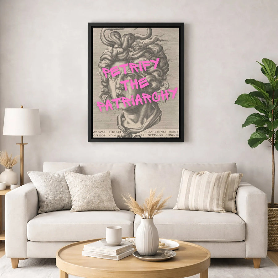 Medusa Wall Art | Petrify The Patriarchy Feminist Poster | Premium Gallery Wrap Canvas | Gothic Dark Academia Decor For Home Office