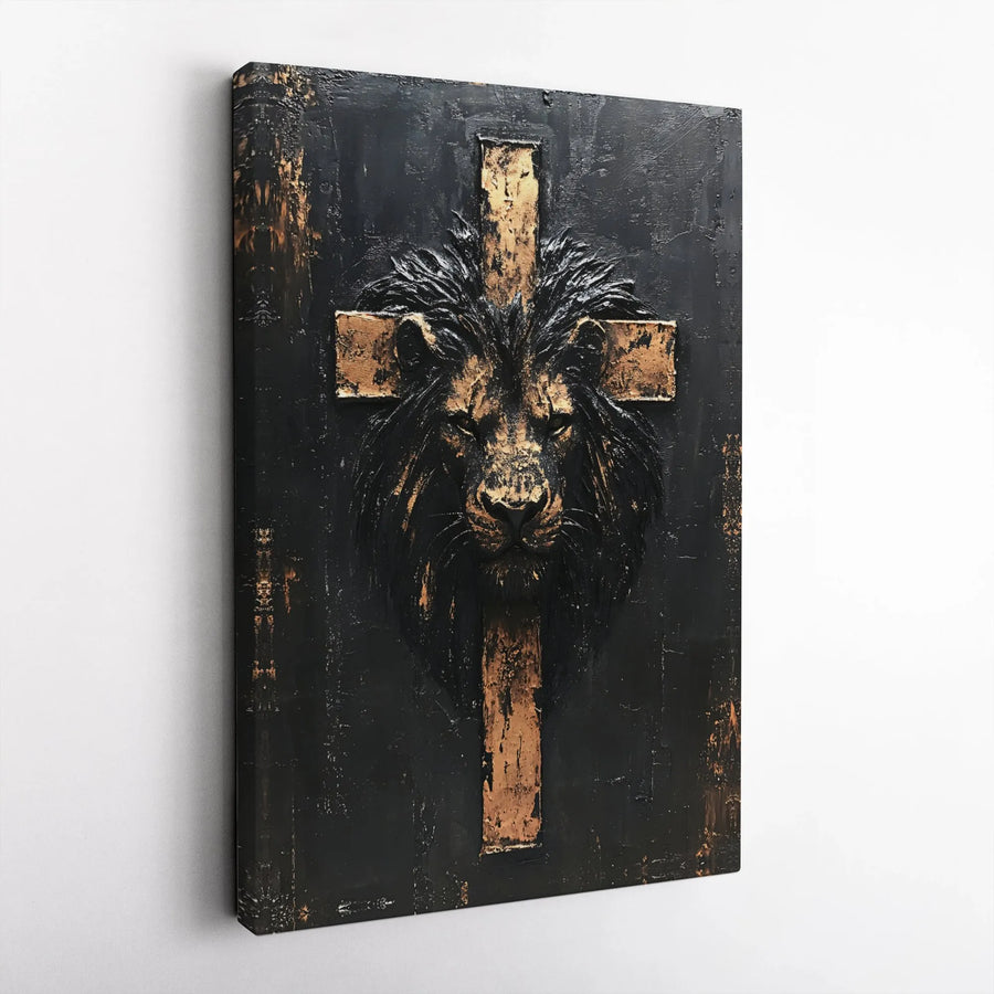 Lion of Judah Canvas Wall Art | Christian Cross Religious Decor | 1.25-Inch Gallery Wrap Print | Spiritual Gift for Home or Office