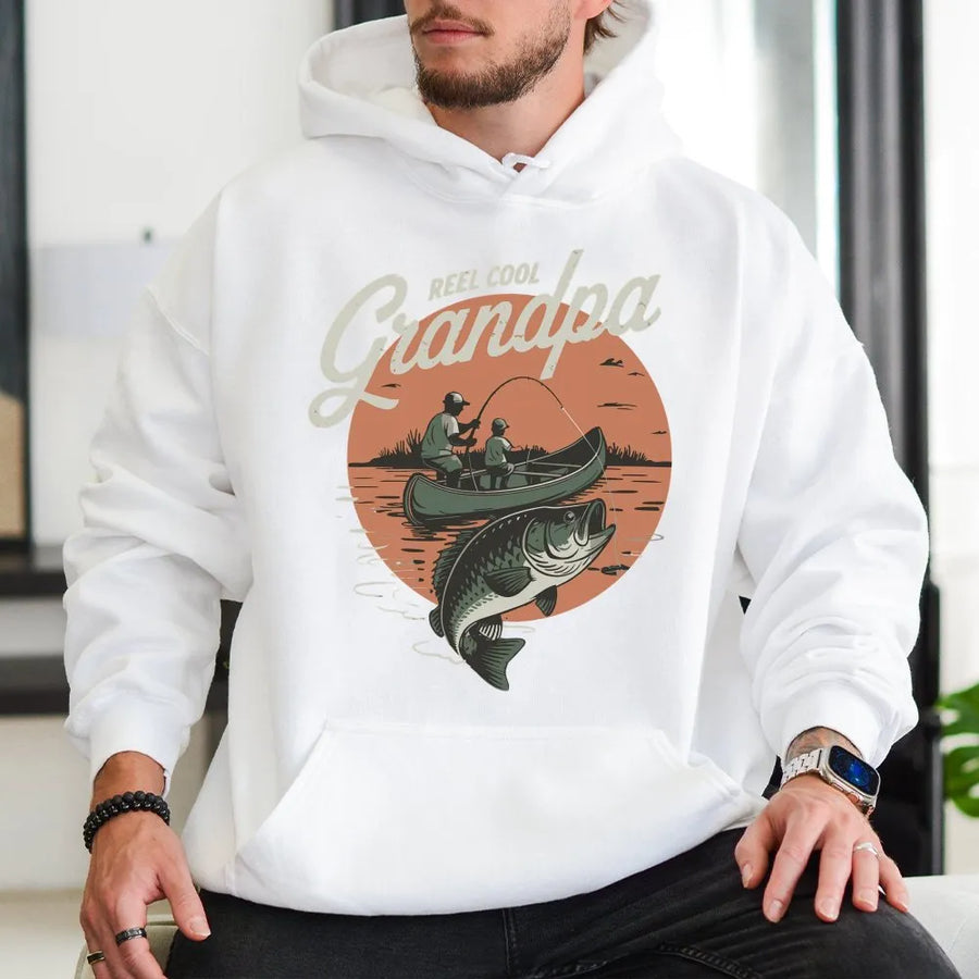 Reel Cool Grandpa Fishing Hoodie | Vintage Bass Fishing Design | Premium Cotton Blend | Best Gift Idea For Fisherman Grandfather
