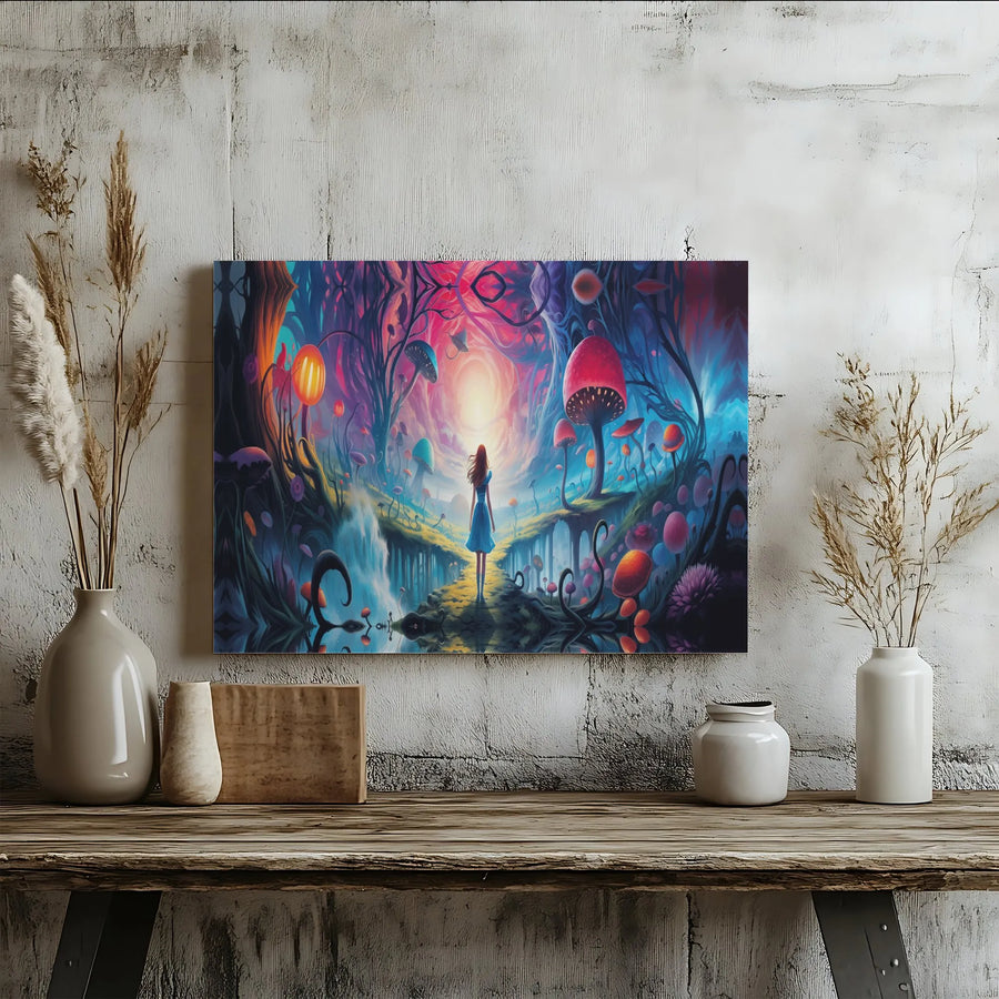 Psychedelic Wonderland Canvas Art | Fantasy Forest Giant Mushroom Print | Premium Gallery Wrap Wall Decor | Dreamy Surrealist Gift for Home