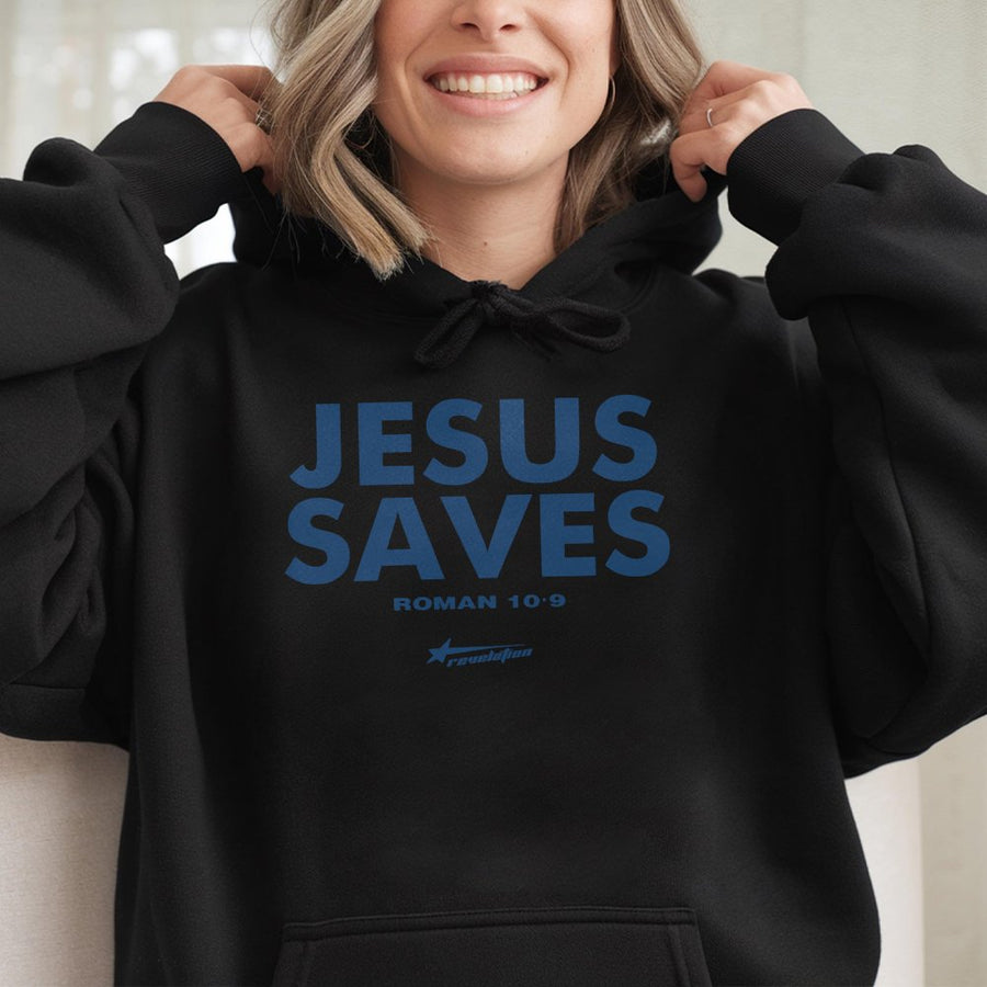 Jesus Saves Hoodie | Roman 10:9 Scripture Verse | Premium Cotton-Blend Christian Streetwear | Faith-Based Religious Apparel Gift for Men & Women