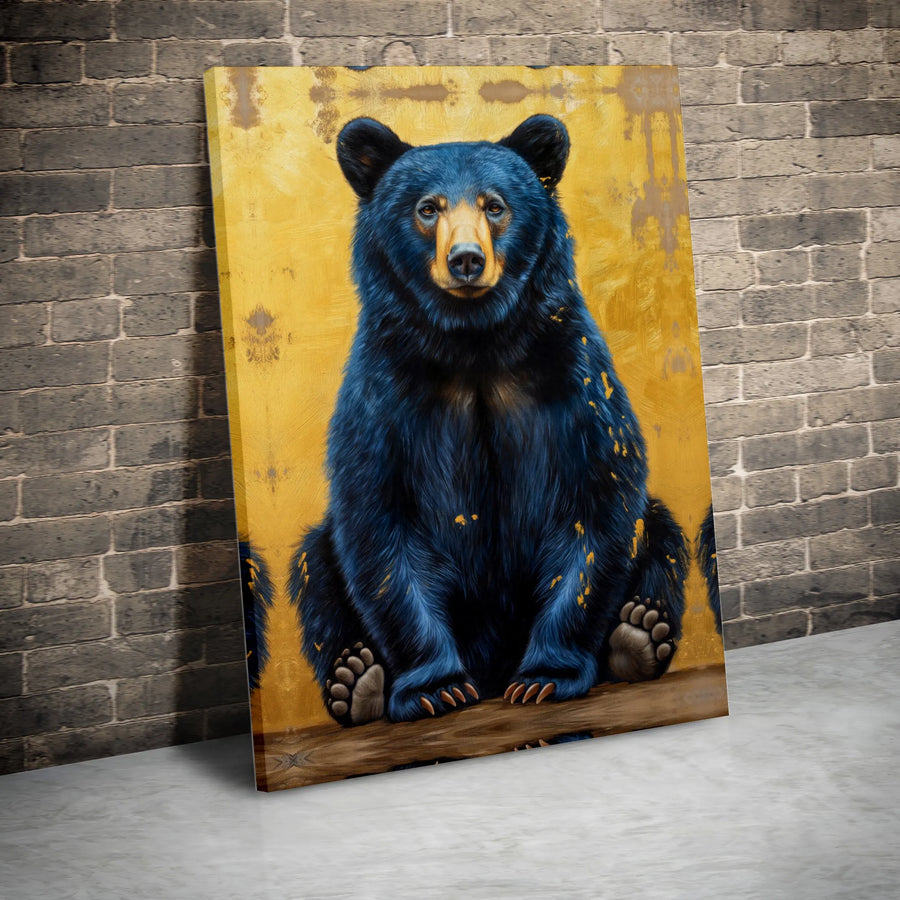 Black Bear Canvas Wall Art | Modern Wildlife Portrait with Gold Background | Premium Gallery Wrapped Canvas | Rustic Cabin Decor Gift for Nature Lovers