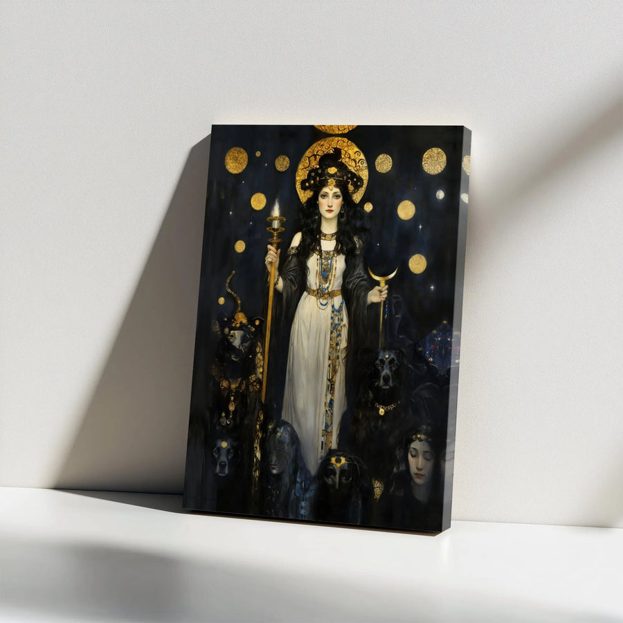 Hecate Goddess Canvas Wall Art | Mythological Greek Goddess Print with Hounds | Premium Matte Canvas | Spiritual Witchy Home Decor Gift