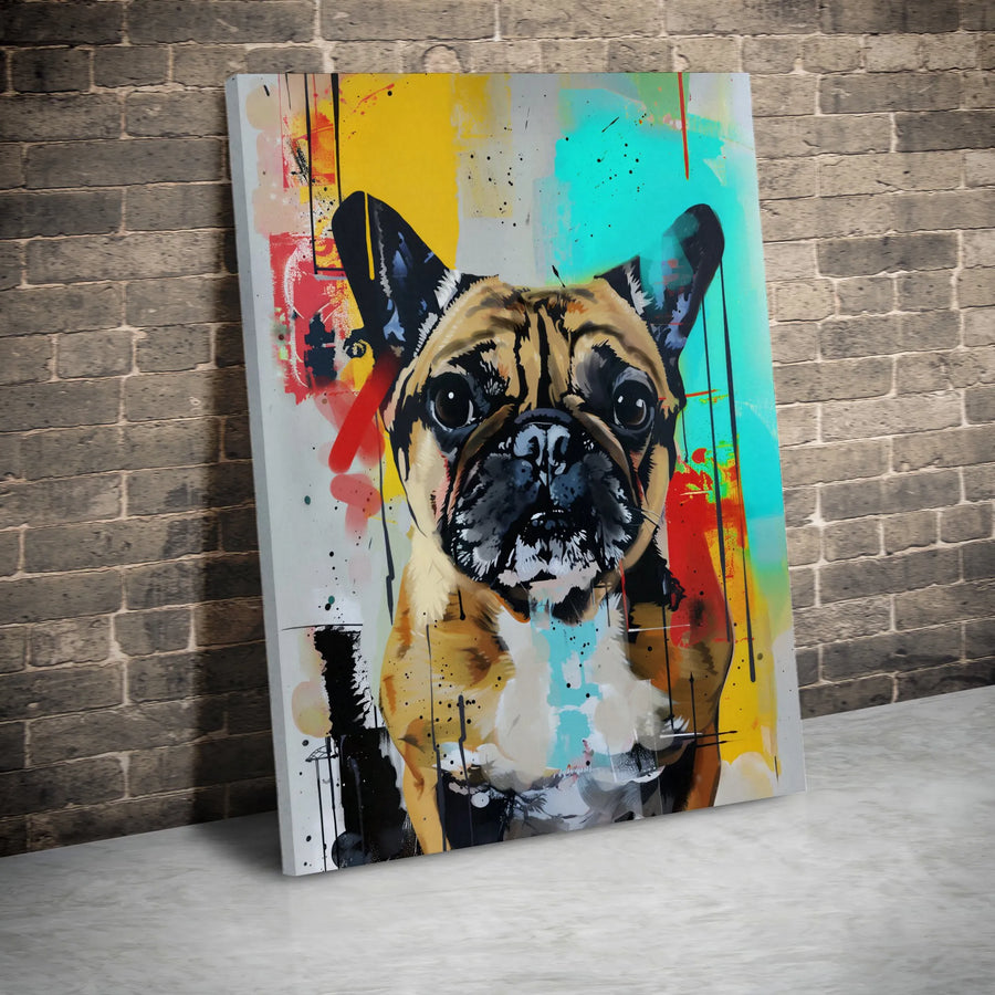 French Bulldog Canvas Wall Art | Colorful Graffiti Pop Art Portrait | Premium Gallery Wrap Canvas | Collector's Gift for Dog Lover