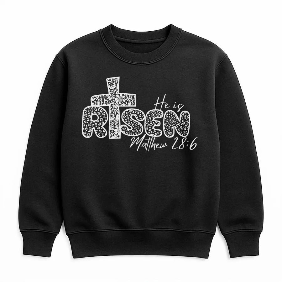 He Is Risen Easter Sweatshirt | Floral Cross Religious Graphic | Premium Cotton Blend | Christian Faith Gift For Women And Men
