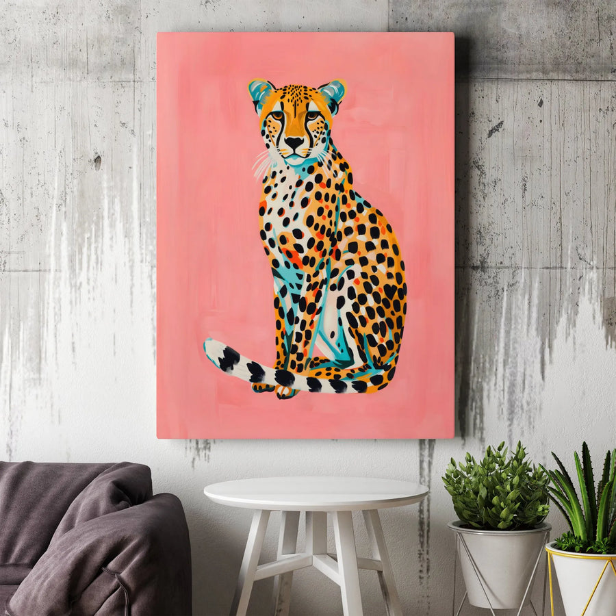 Cheetah Canvas Wall Art | Colorful Pop Art Big Cat Illustration | Premium Thick Gallery Wrapped Canvas | Modern Living Room Decor Gift