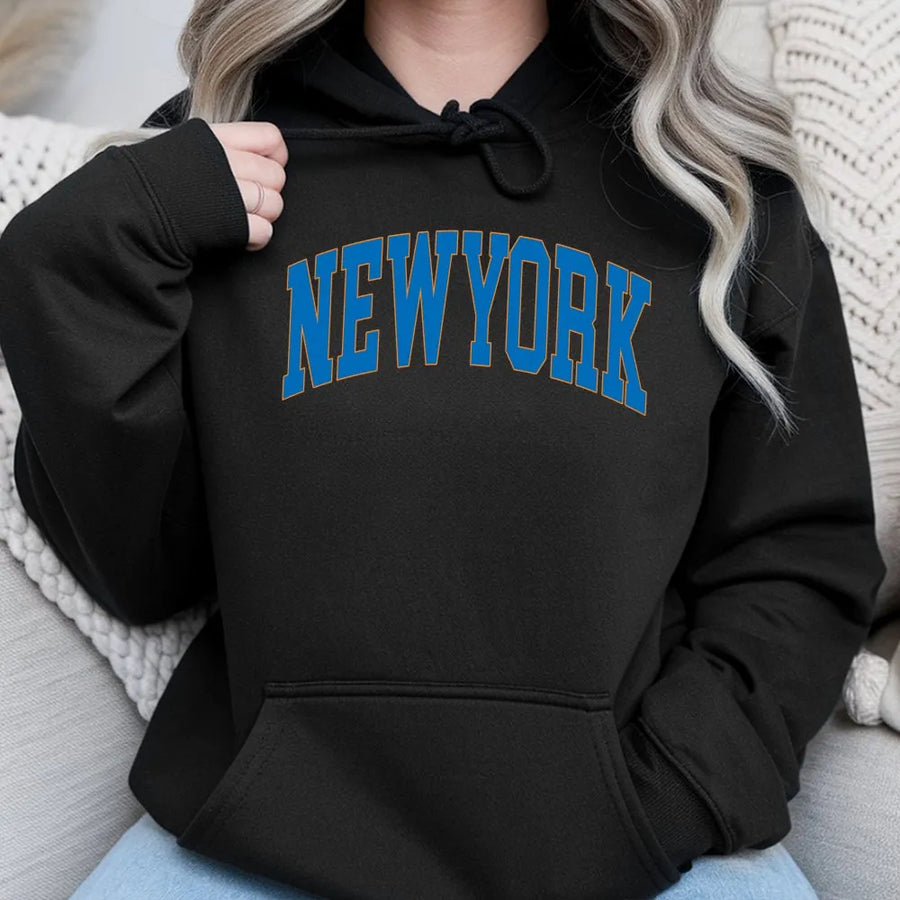 New York Hoodie | Vintage Varsity Graphic with Retro College Font | Soft Cotton Tee | NYC Tourist & Souvenir Gift for Men and Women
