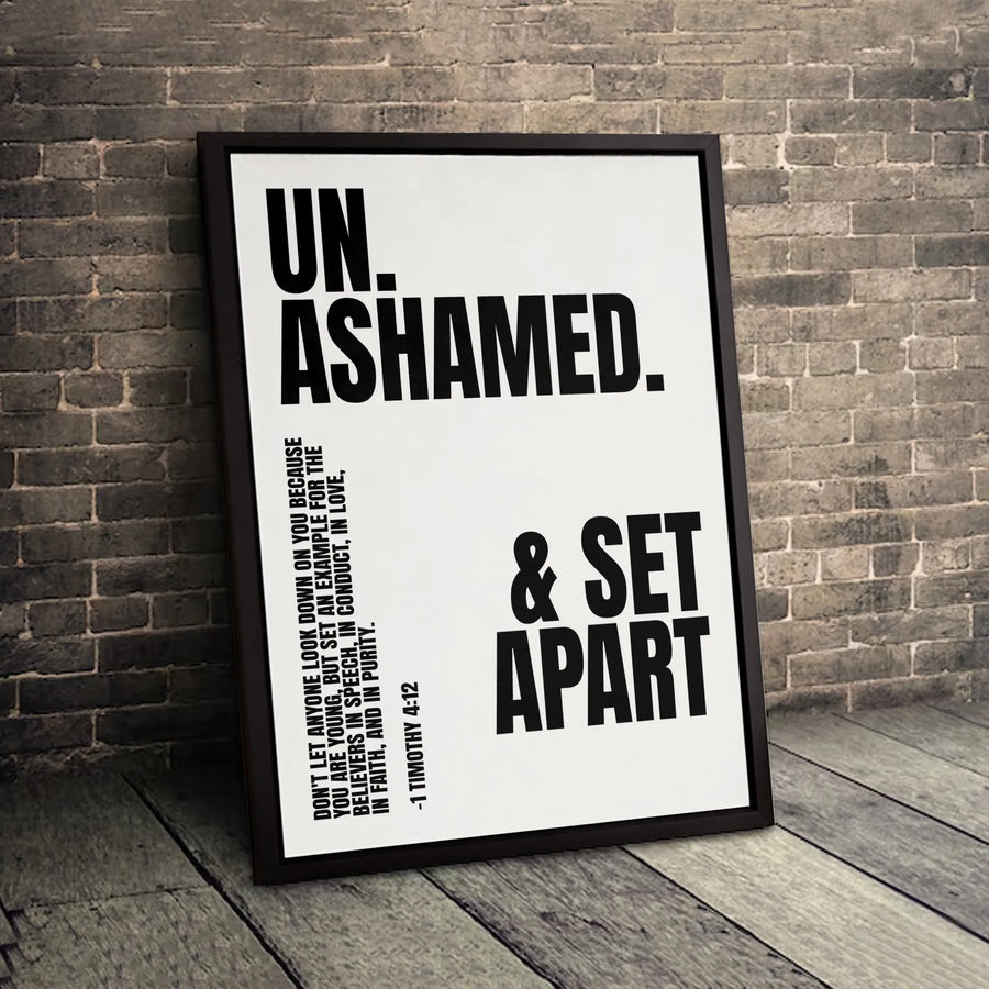 Unashamed & Set Apart Canvas | 1 Timothy 4:12 Bible Verse Wall Art | Premium Gallery Wrapped Scripture Decor | Christian Faith Gift for Home Office